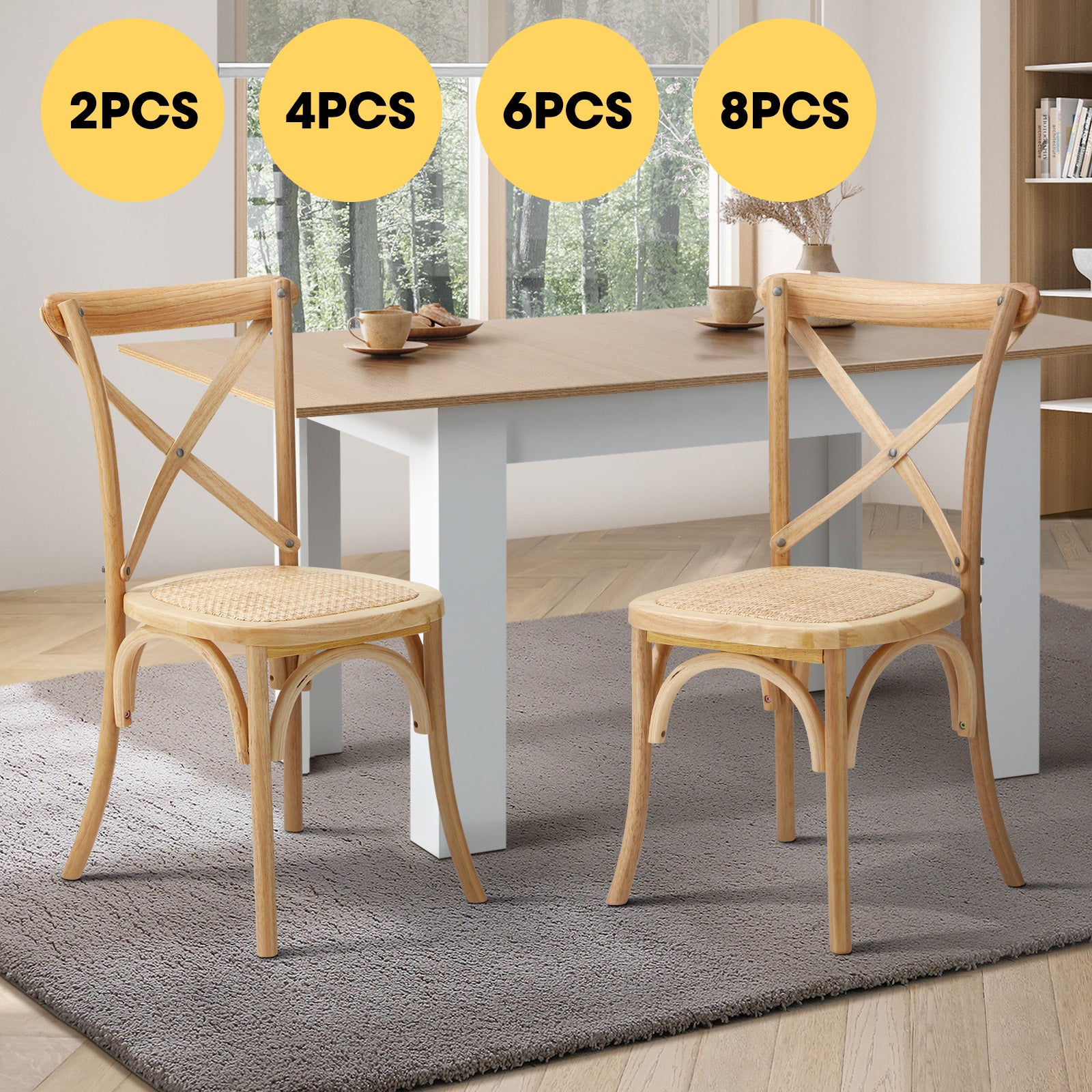 Oikiture Crossback Dining Chair Solid Birch Timber Wood Ratan Seat Wooden - Sunyee