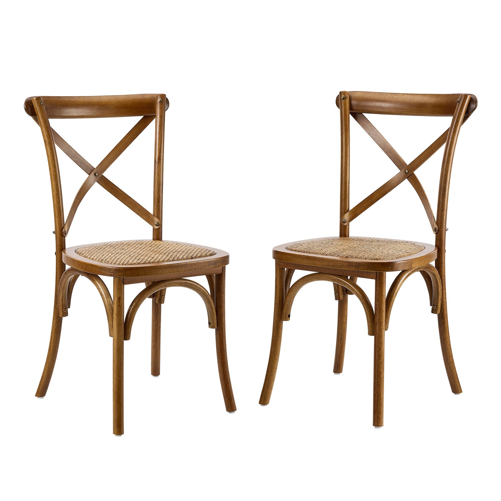 Oikiture 2PCS Crossback Dining Chair Solid Birch Timber Wood Rattan Seat Walnut - Sunyee