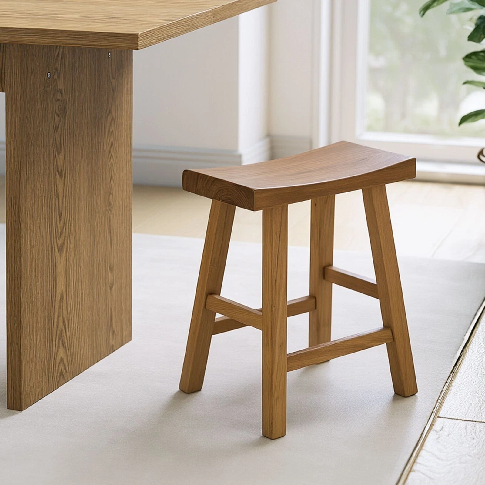 Oikiture 2x Wooden Stool Elm Wood Kitchen Dining Stool Café Seat Natural Timber