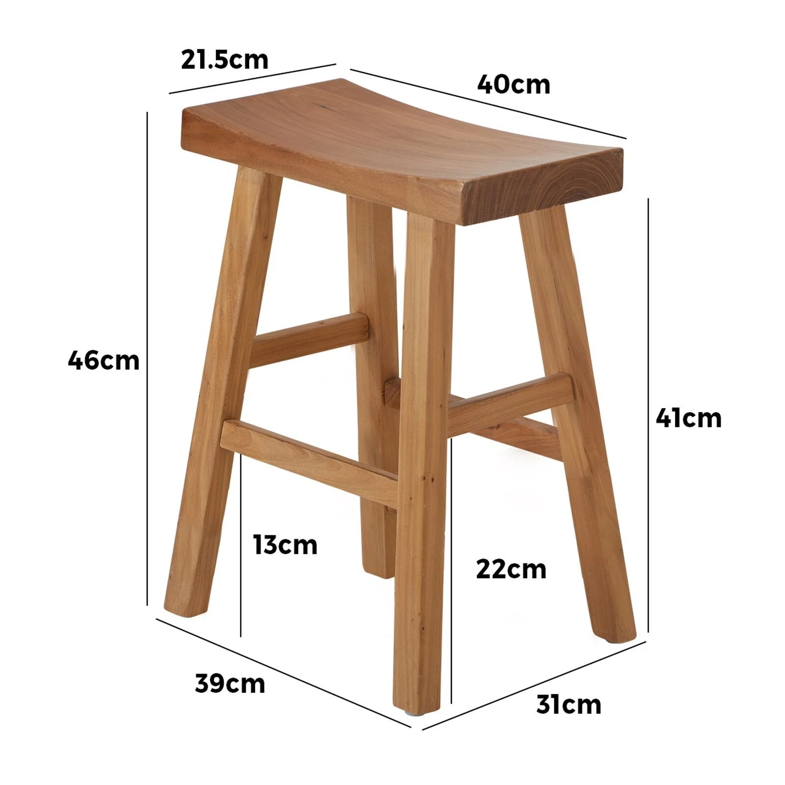 Oikiture 2x Wooden Stool Elm Wood Kitchen Dining Stool Café Seat Natural Timber