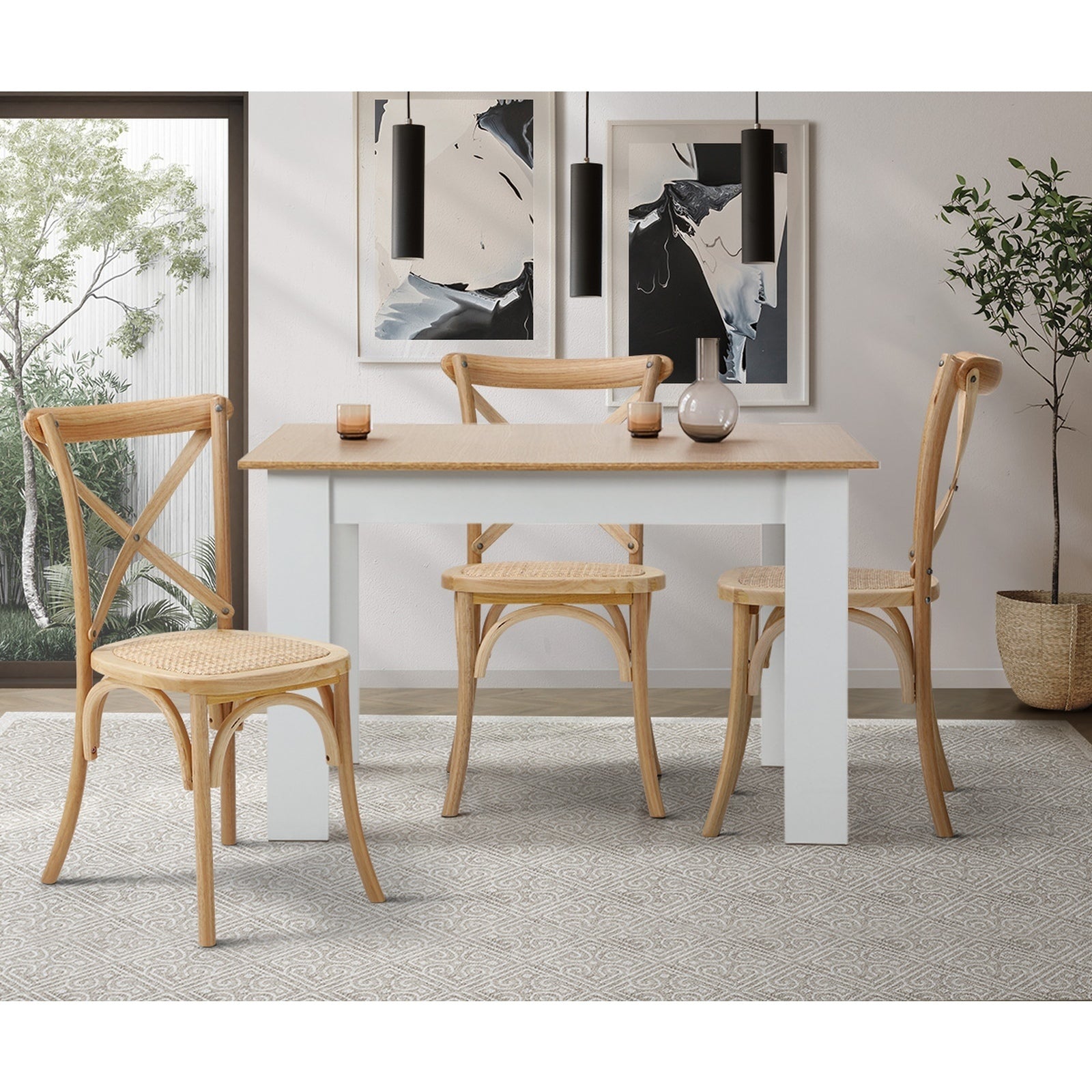 Oikiture 2/4/6PCS Dining Chair Solid Wood & Ratan Seat 3 Style - Sunyee