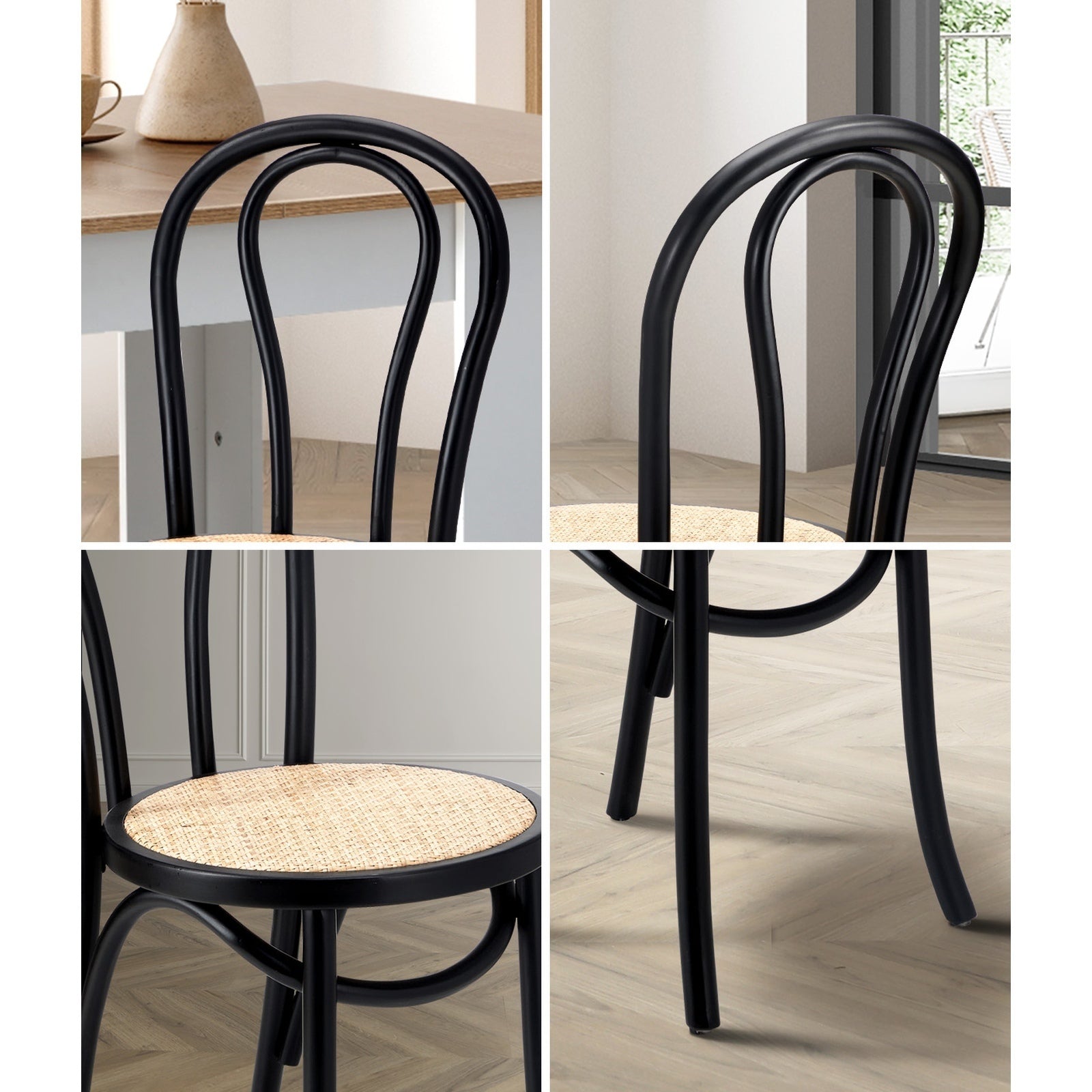 Oikiture 2/4/6PCS Dining Chair Solid Wood & Ratan Seat 3 Style - Sunyee