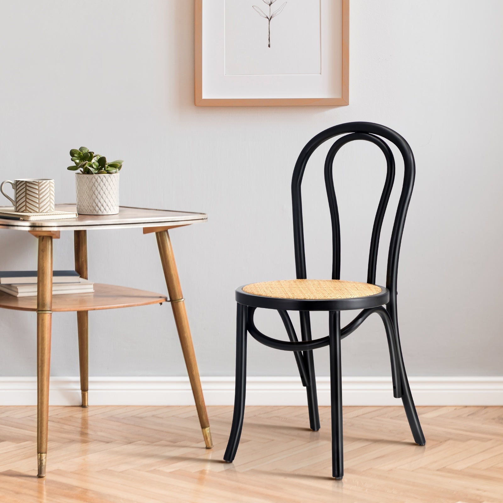 Oikiture Dining Chair Solid Wooden Chairs Ratan Seat Black - Sunyee