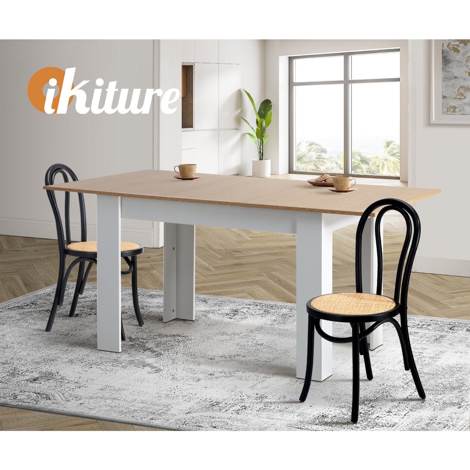 Oikiture Dining Chair Solid Wooden Chairs Ratan Seat Black - Sunyee