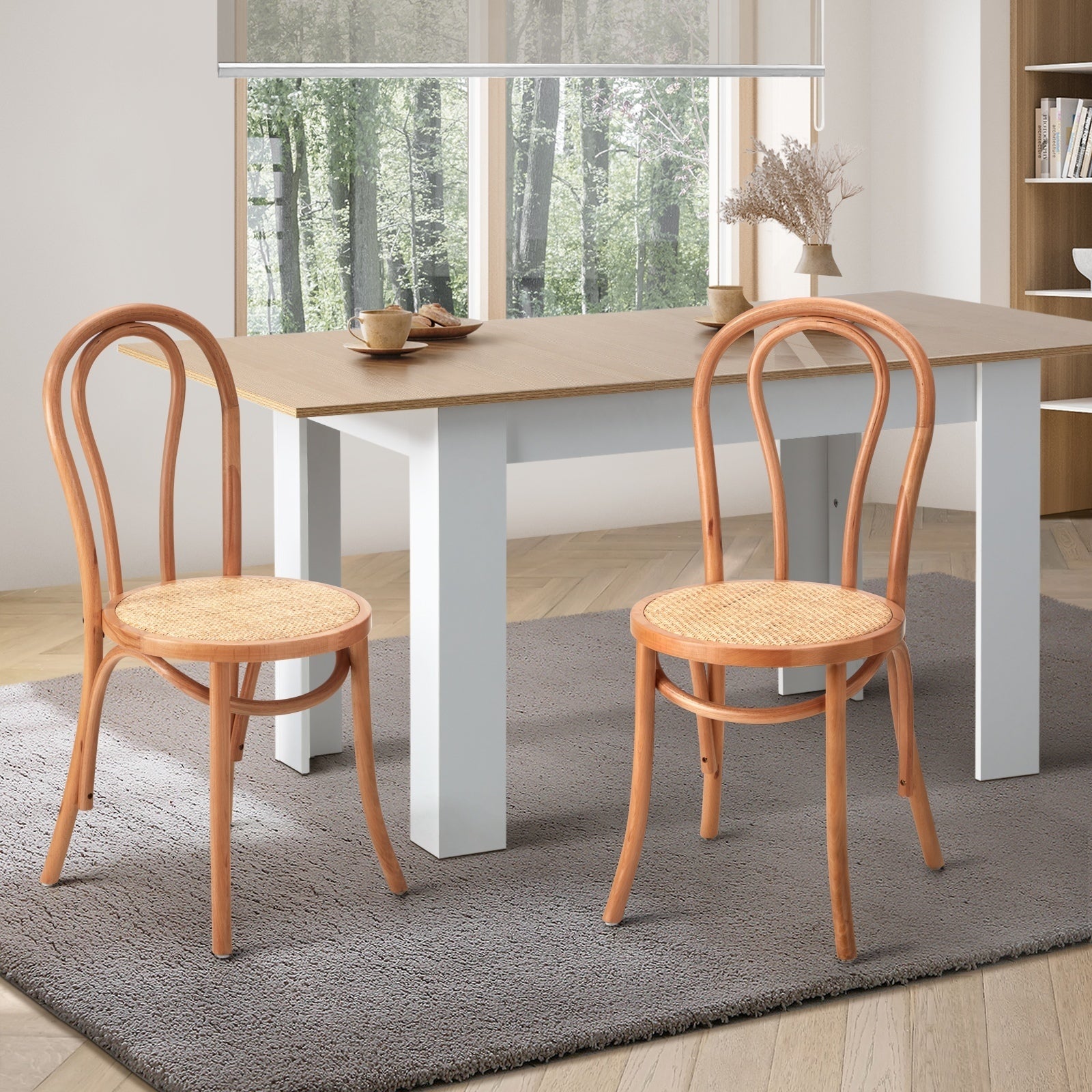 Oikiture 2/4/6PCS Dining Chair Solid Wood & Ratan Seat 3 Style - Sunyee