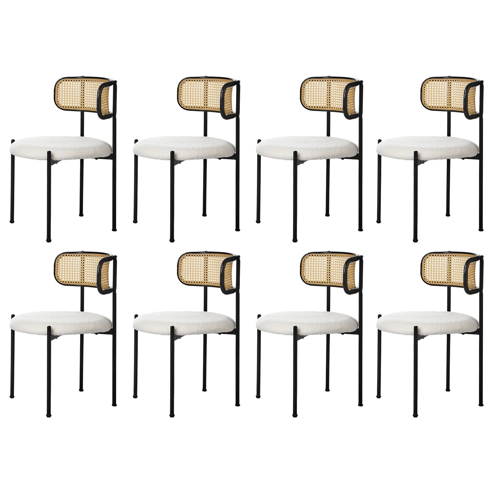 Oikiture Dining Chair Round Boucle Kitchen Lounge Backrest Black and White - Sunyee