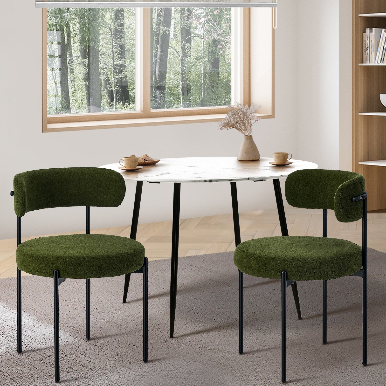 Oikiture 2x Dining Chair Round Boucle Kitchen Lounge Seats Backrest Green - Sunyee