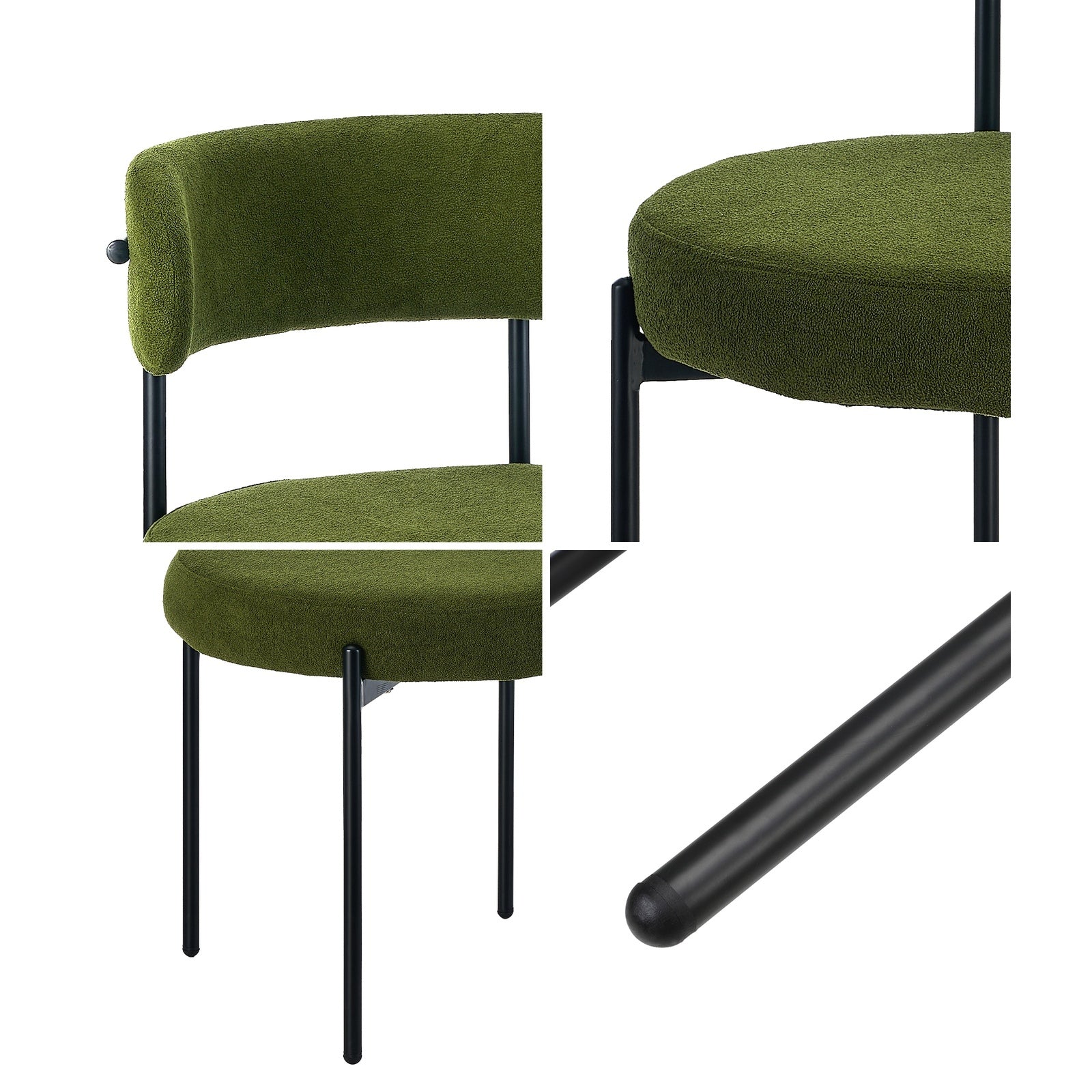 Oikiture 6x Dining Chair Round Boucle Kitchen Lounge Seats Backrest Green - Sunyee