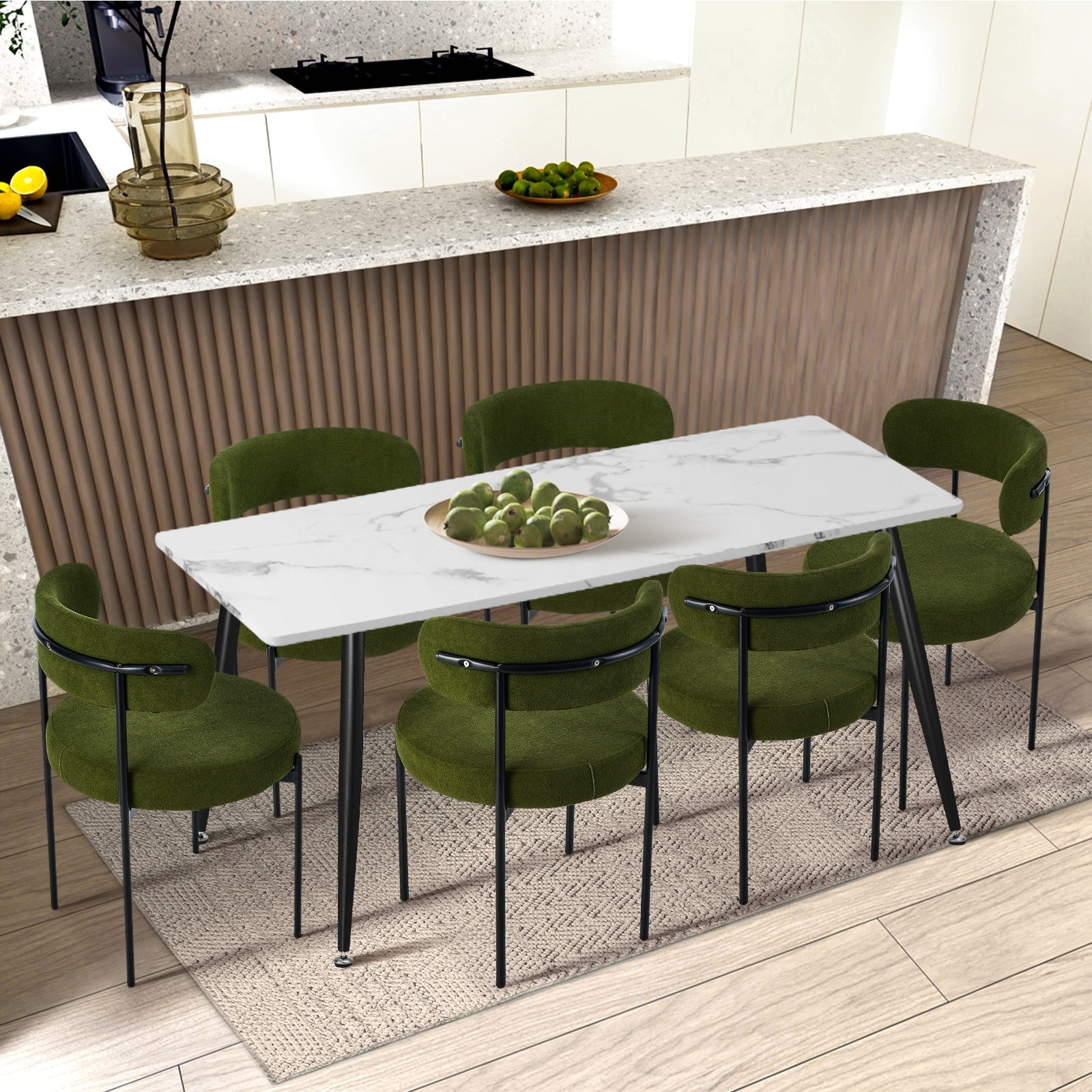Oikiture 8x Dining Chair Round Boucle Kitchen Lounge Seats Backrest Green - Sunyee