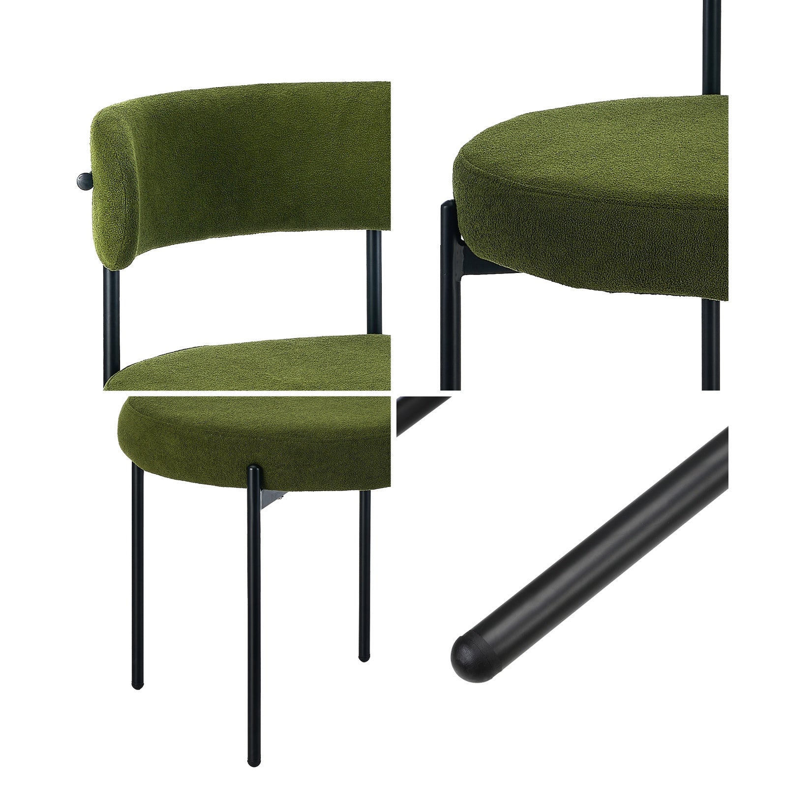 Oikiture 8x Dining Chair Round Boucle Kitchen Lounge Seats Backrest Green - Sunyee