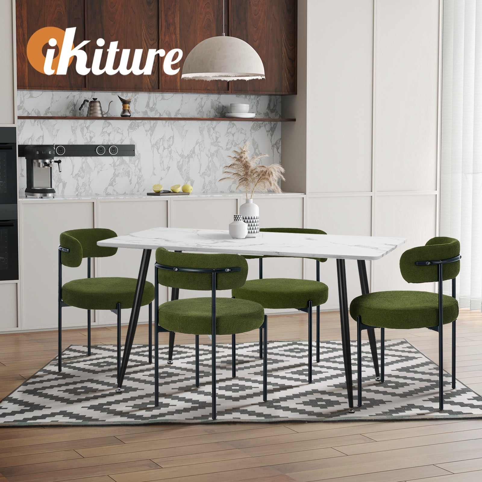 Oikiture 8x Dining Chair Round Boucle Kitchen Lounge Seats Backrest Green - Sunyee