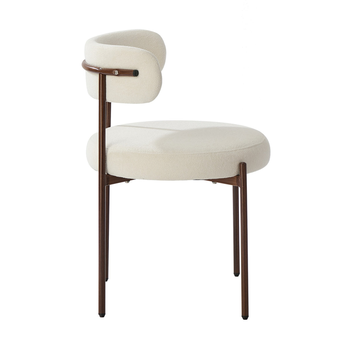 Oikiture 2x Dining Chair Round Boucle Kitchen Lounge Seats Backrest Walunt&White