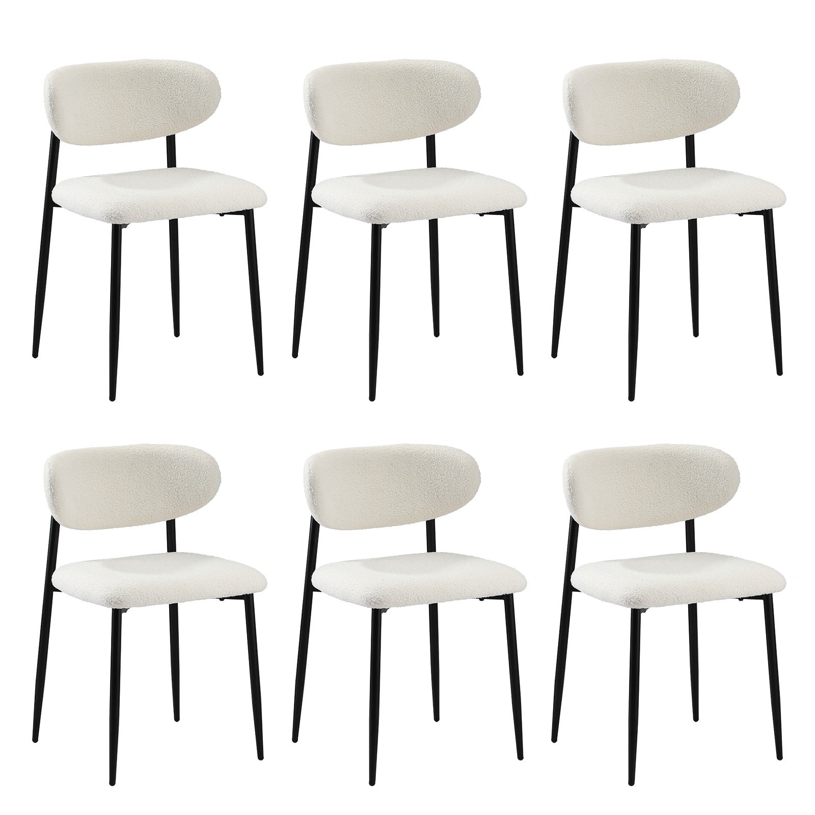 Oikiture 6x Dining Chairs Kitchen Chair Cafe Lounge Chair Boucle Black&White - Sunyee