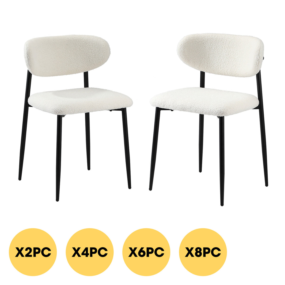 Oikiture Dining Chairs Kitchen Chair Cafe Lounge Chair Boucle Black&White - Sunyee