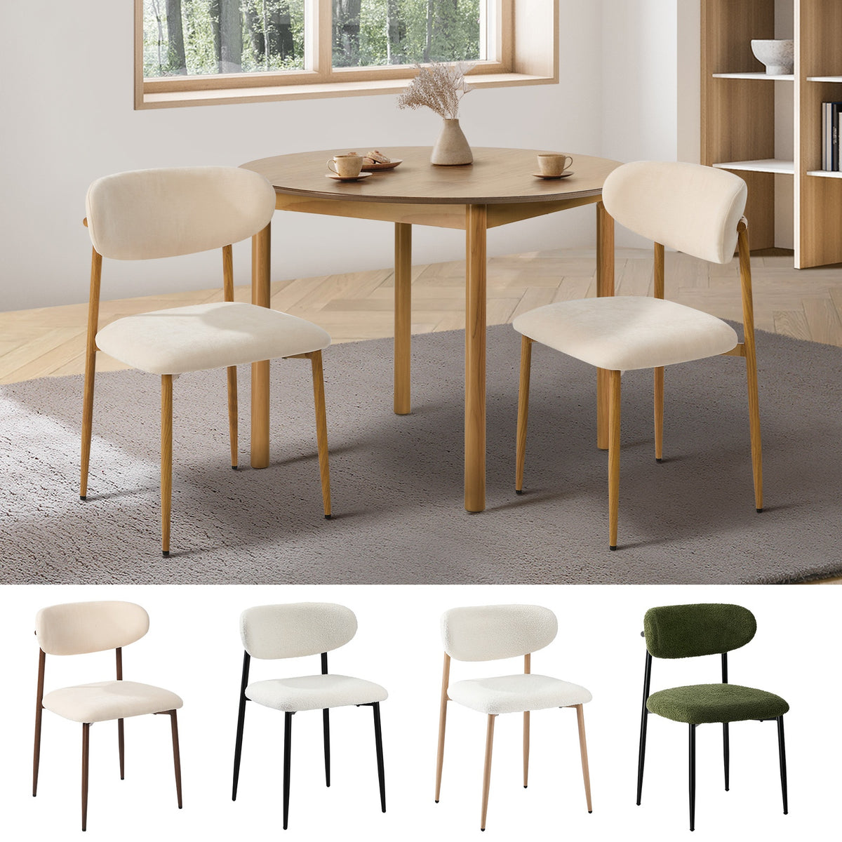 Oikiture 2x Dining Chairs Kitchen Chair Cafe Lounge Chair Boucle