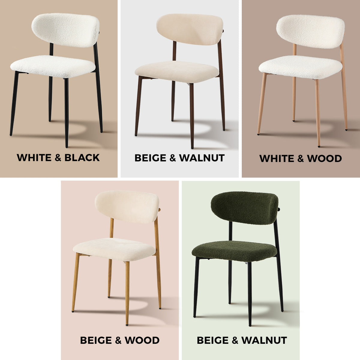 Oikiture 2x Dining Chairs Kitchen Chair Cafe Lounge Chair Boucle