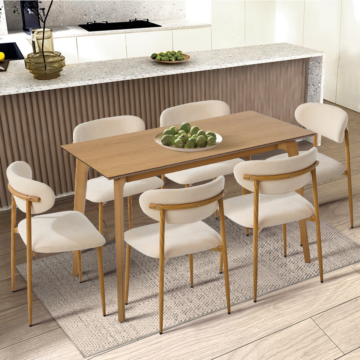 Oikiture 4x Dining Chairs Kitchen Chair Cafe Lounge Chair Boucle Beige&Natural