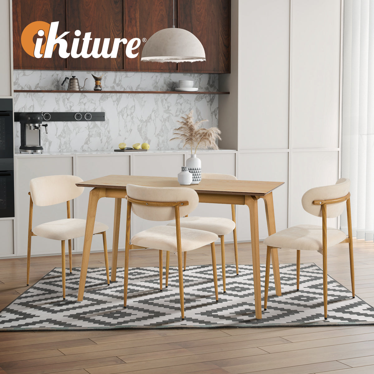 Oikiture 4x Dining Chairs Kitchen Chair Cafe Lounge Chair Boucle Beige&Natural