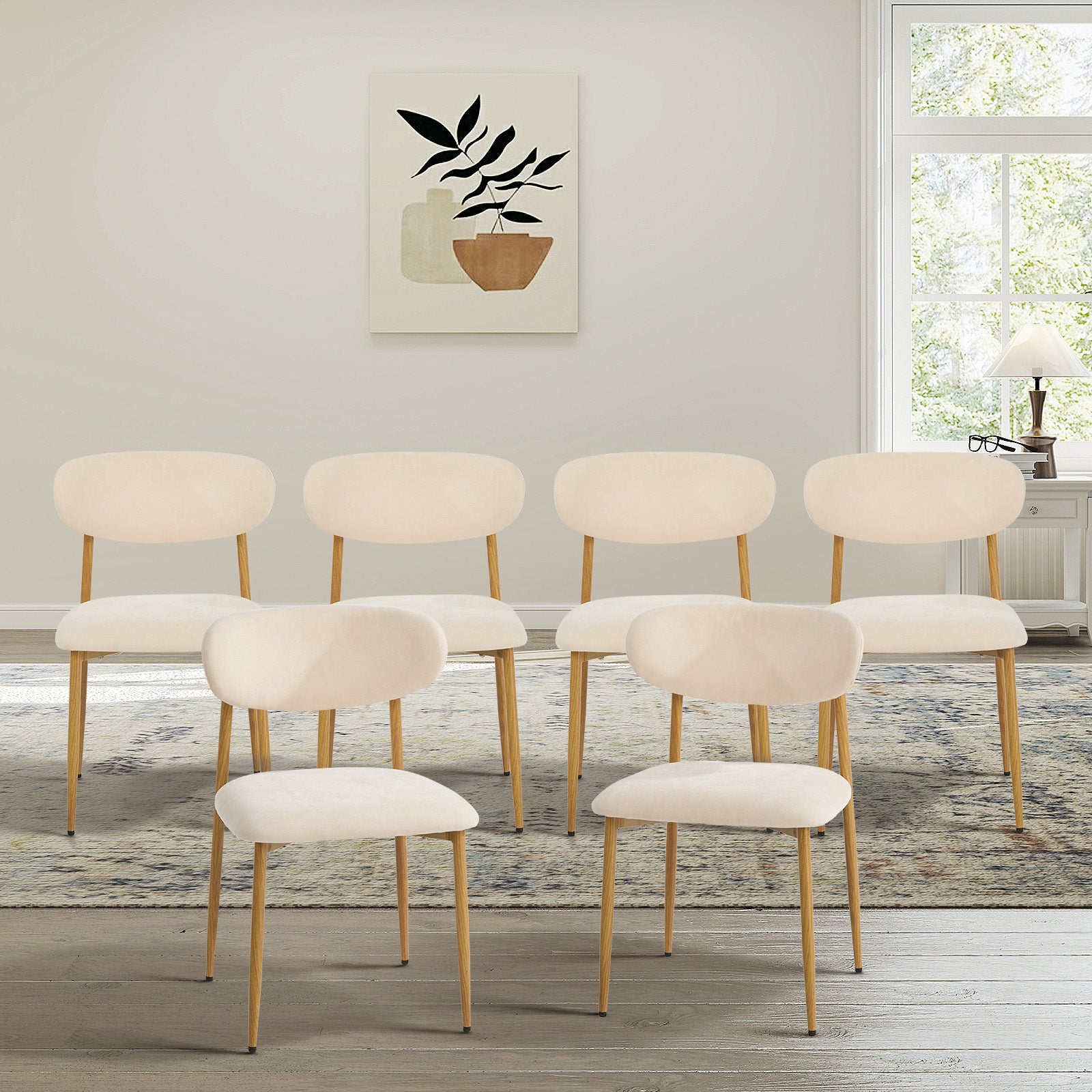 Oikiture 6x Dining Chairs Kitchen Chair Cafe Lounge Chair Boucle Beige&Natural