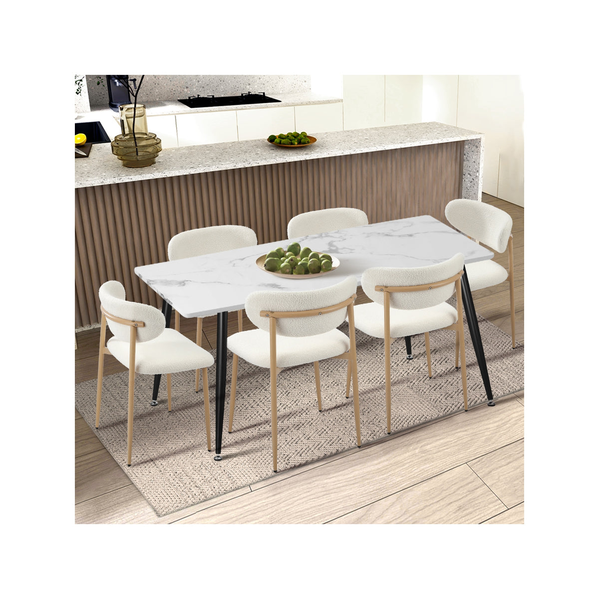 Oikiture Dining Chairs Kitchen Chair Cafe Lounge Chair Boucle Wood&White - Sunyee