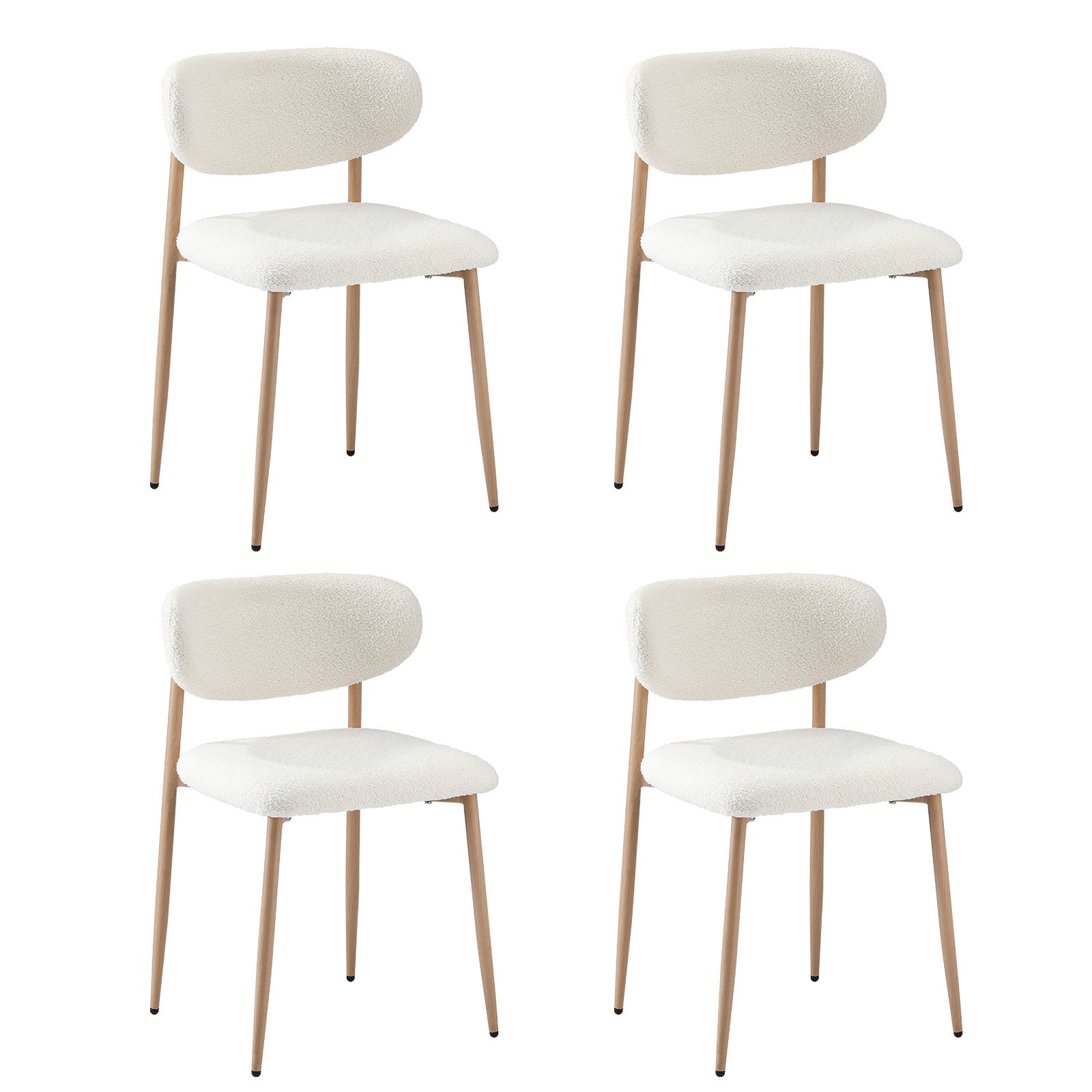 Oikiture 4x Dining Chairs Kitchen Chair Cafe Lounge Chair Boucle Wood&White - Sunyee