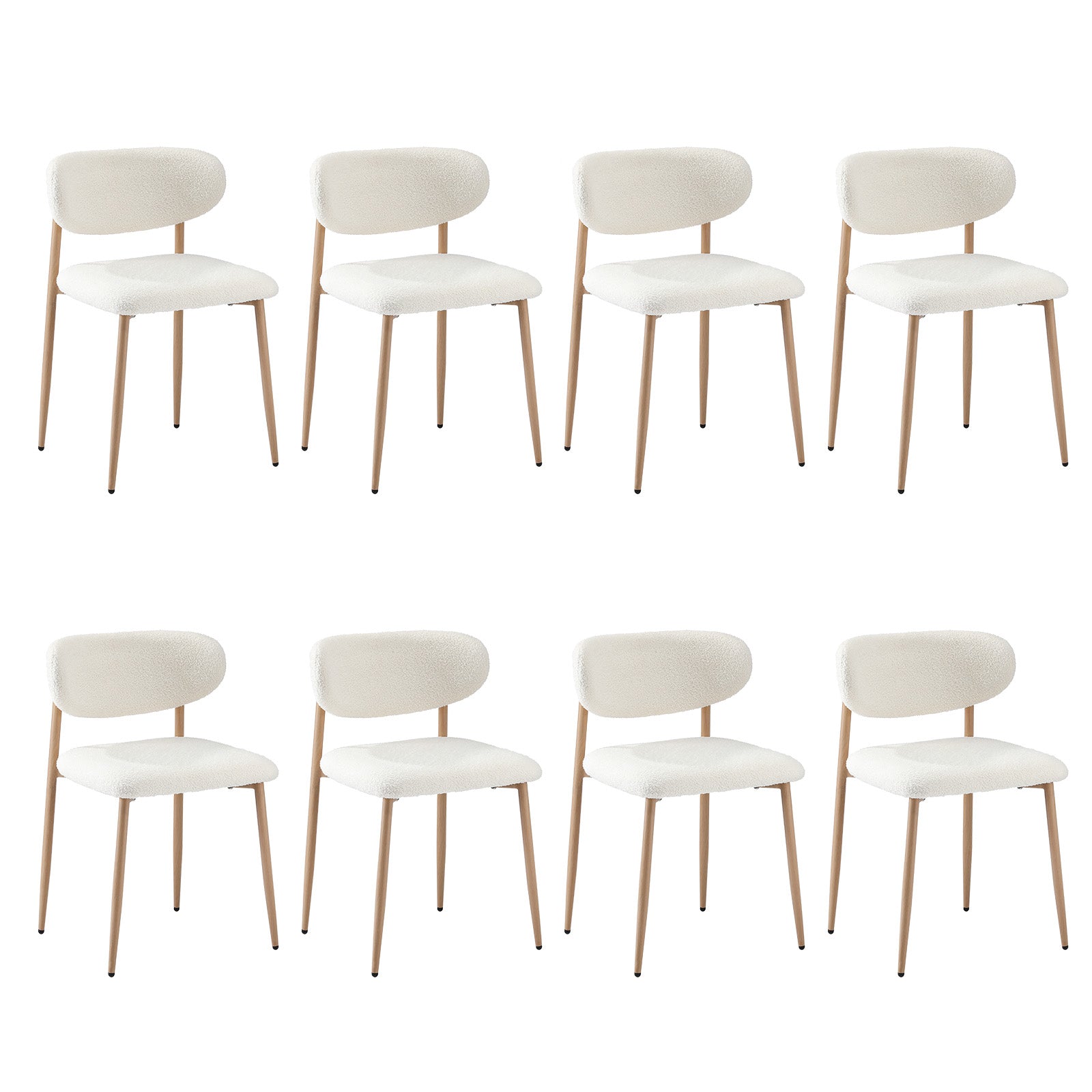Oikiture 8x Dining Chairs Kitchen Chair Cafe Lounge Chair Boucle Wood&White - Sunyee