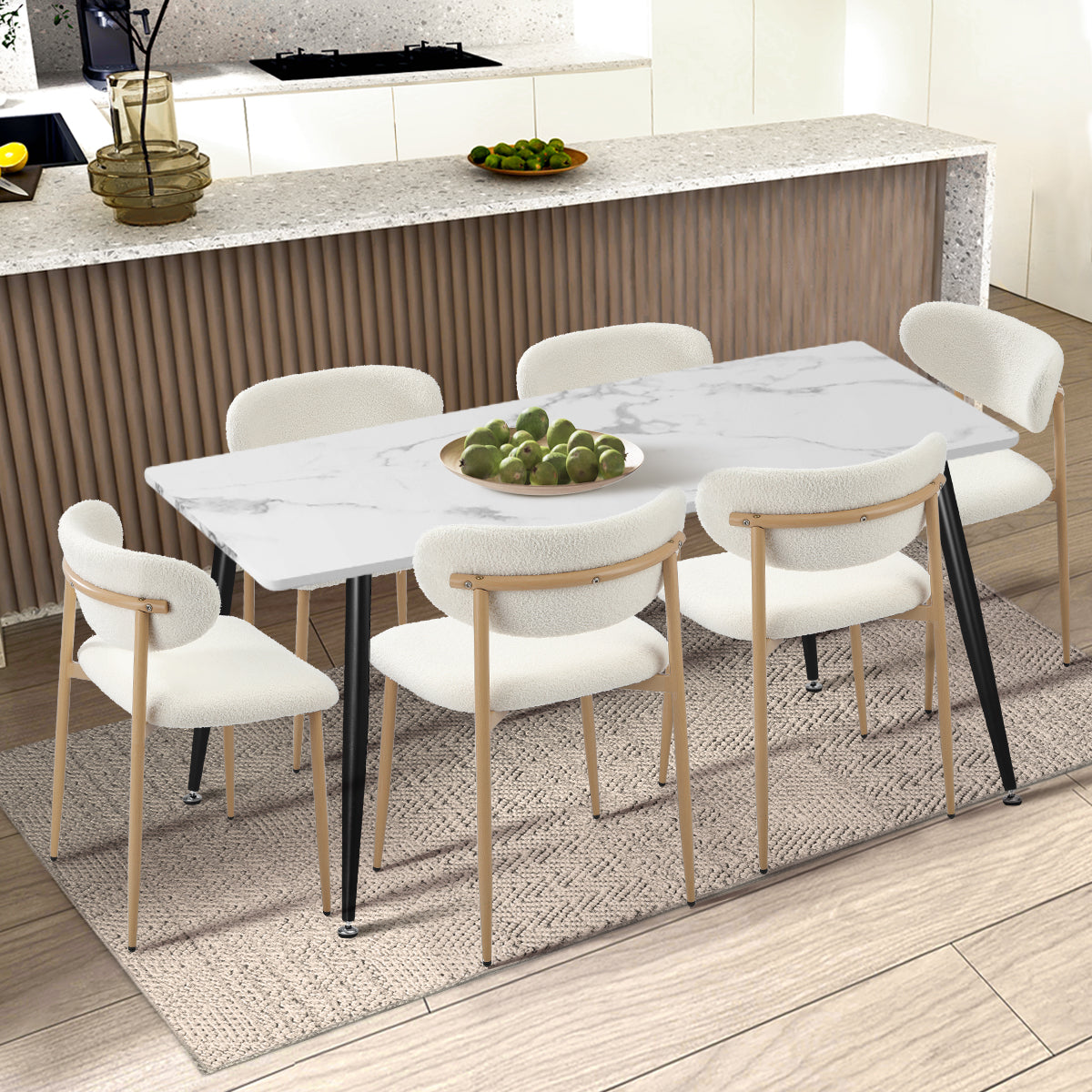 Oikiture 8x Dining Chairs Kitchen Chair Cafe Lounge Chair Boucle Wood&White - Sunyee