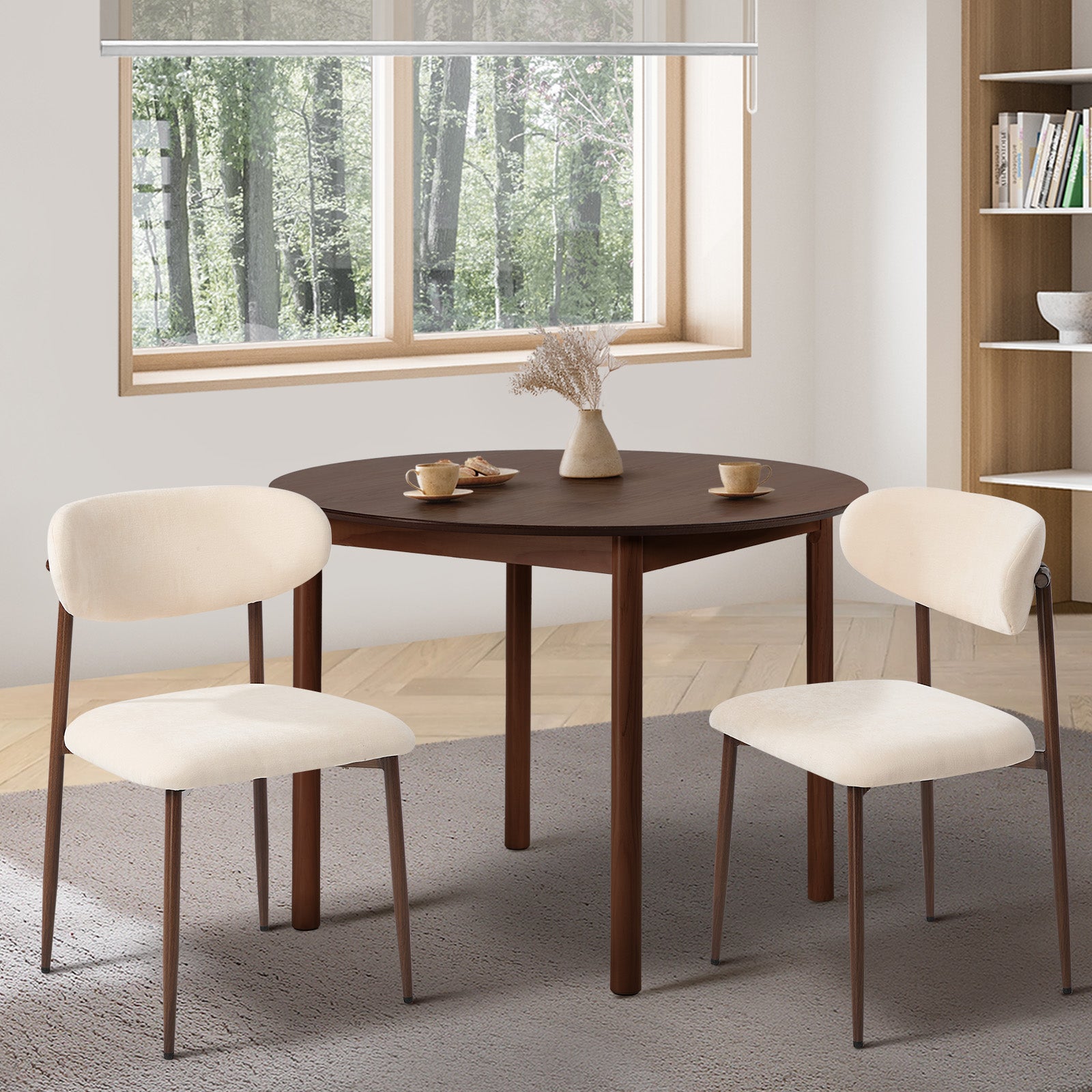 Oikiture 2x Dining Chairs Kitchen Chair Cafe Lounge Chair Boucle Walnut&Beige