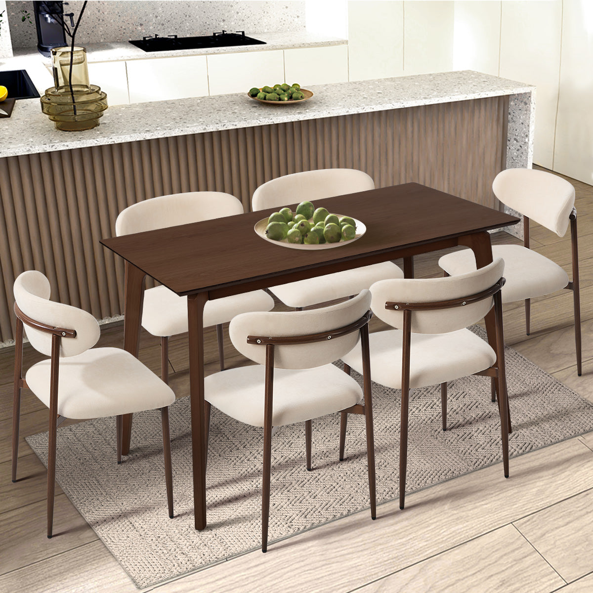 Oikiture 2x Dining Chairs Kitchen Chair Cafe Lounge Chair Boucle Walnut&Beige