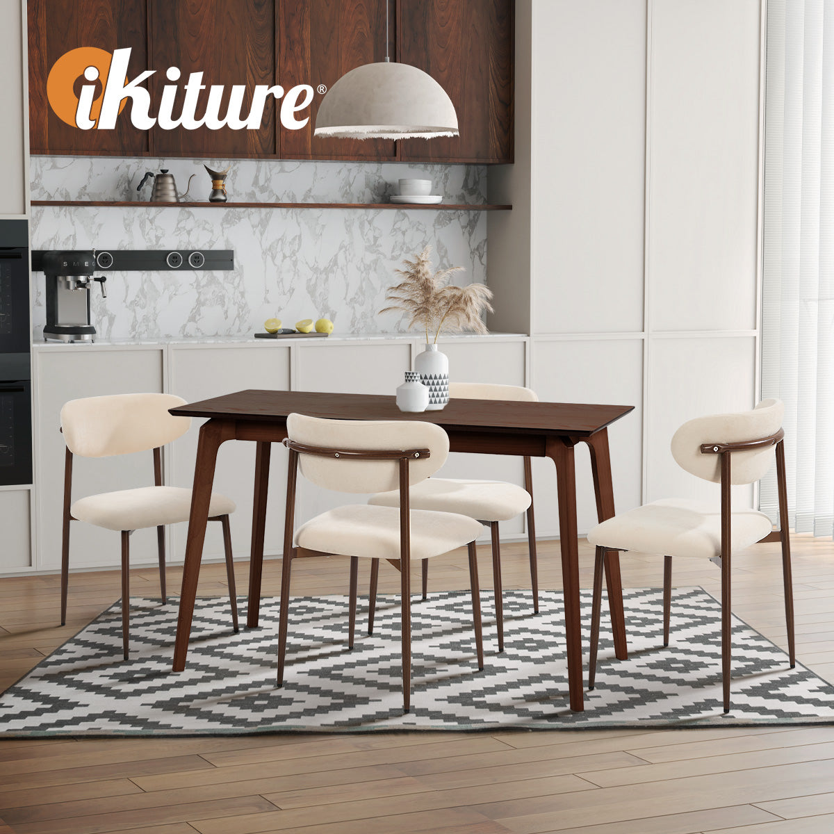 Oikiture 2x Dining Chairs Kitchen Chair Cafe Lounge Chair Boucle Walnut&Beige