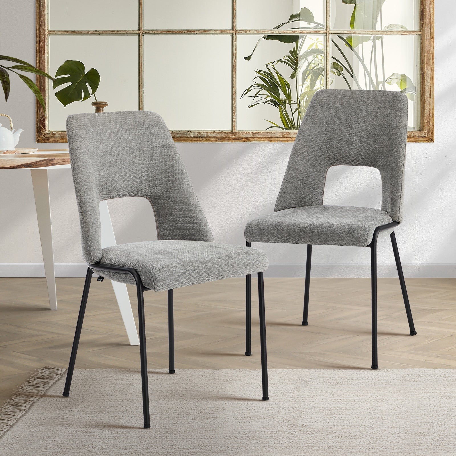 Oikiture 2x Dining Chairs Chenille Fabric Kitchen Side Chair - Sunyee