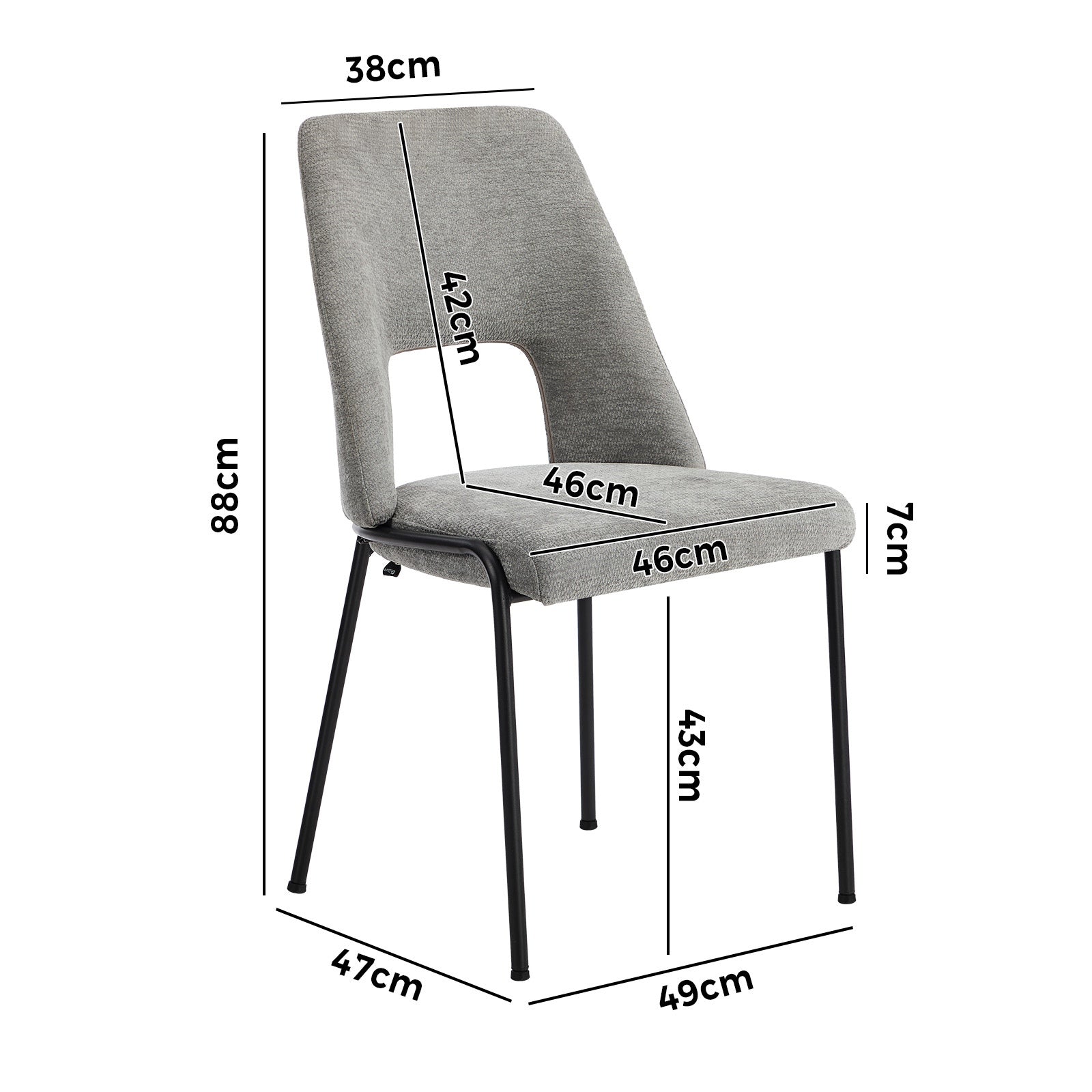 Oikiture 4x Dining Chairs Chenille Fabric Kitchen Side Chair Grey - Sunyee