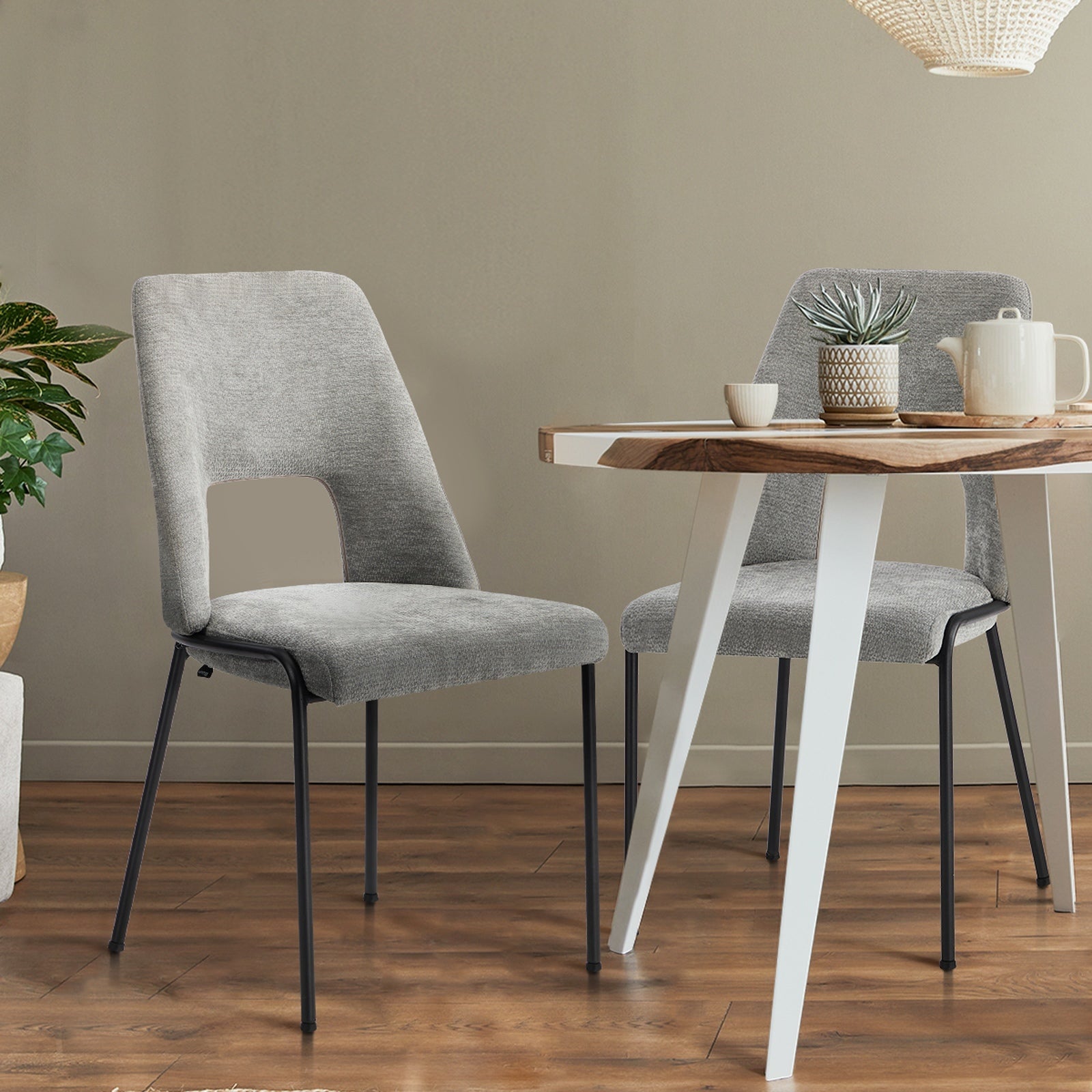 Oikiture 8x Dining Chairs Chenille Fabric Kitchen Side Chair Grey - Sunyee