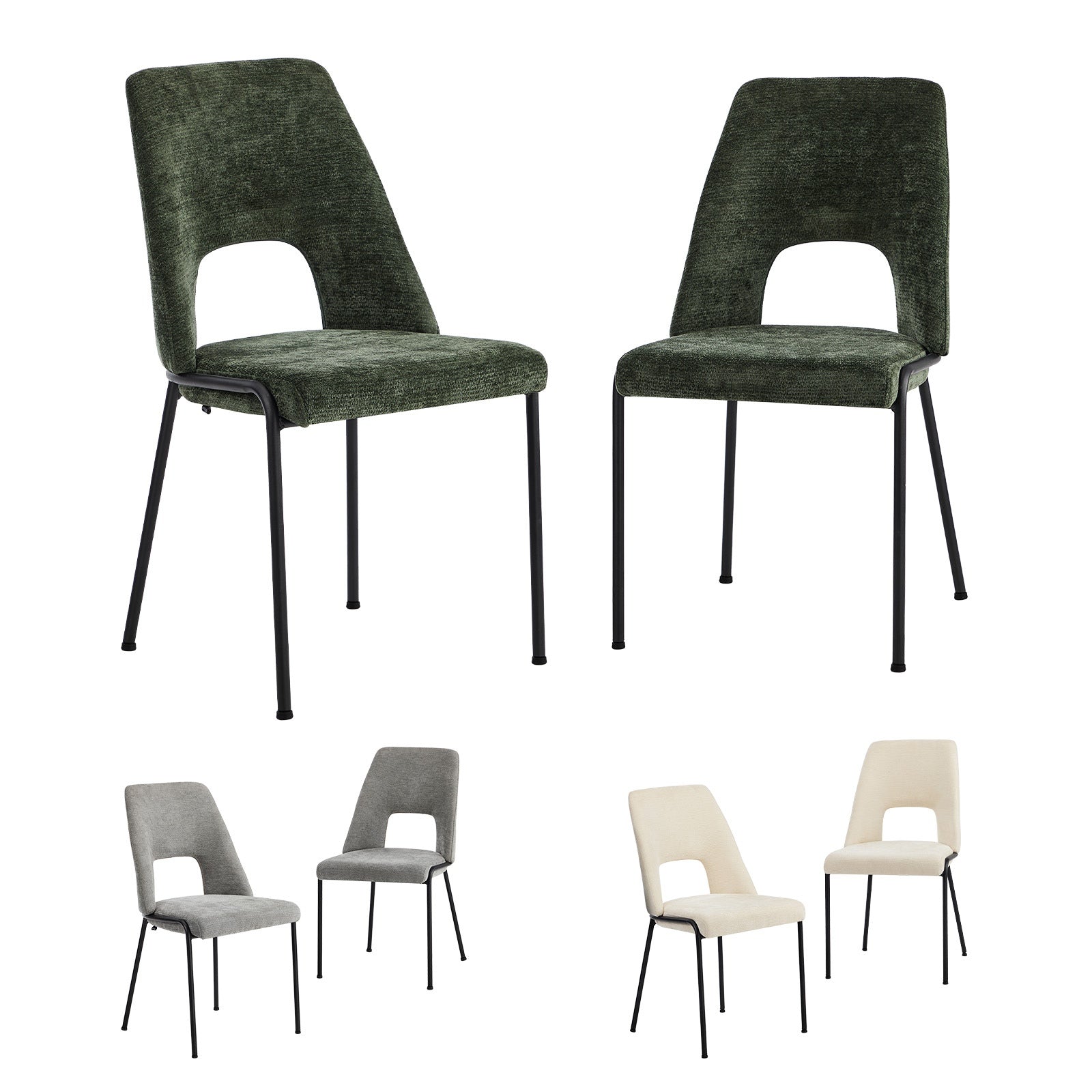 Oikiture 2x Dining Chairs Chenille Fabric Kitchen Side Chair - Sunyee