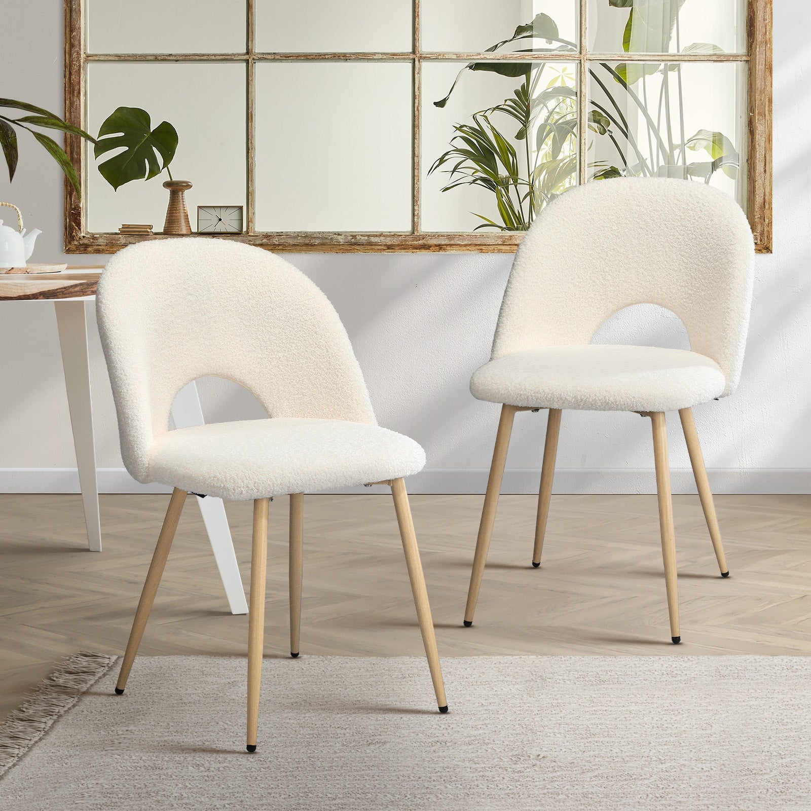 Oikiture Dining Chairs Accent Chair Armchair Sherpa Wooden White - Sunyee