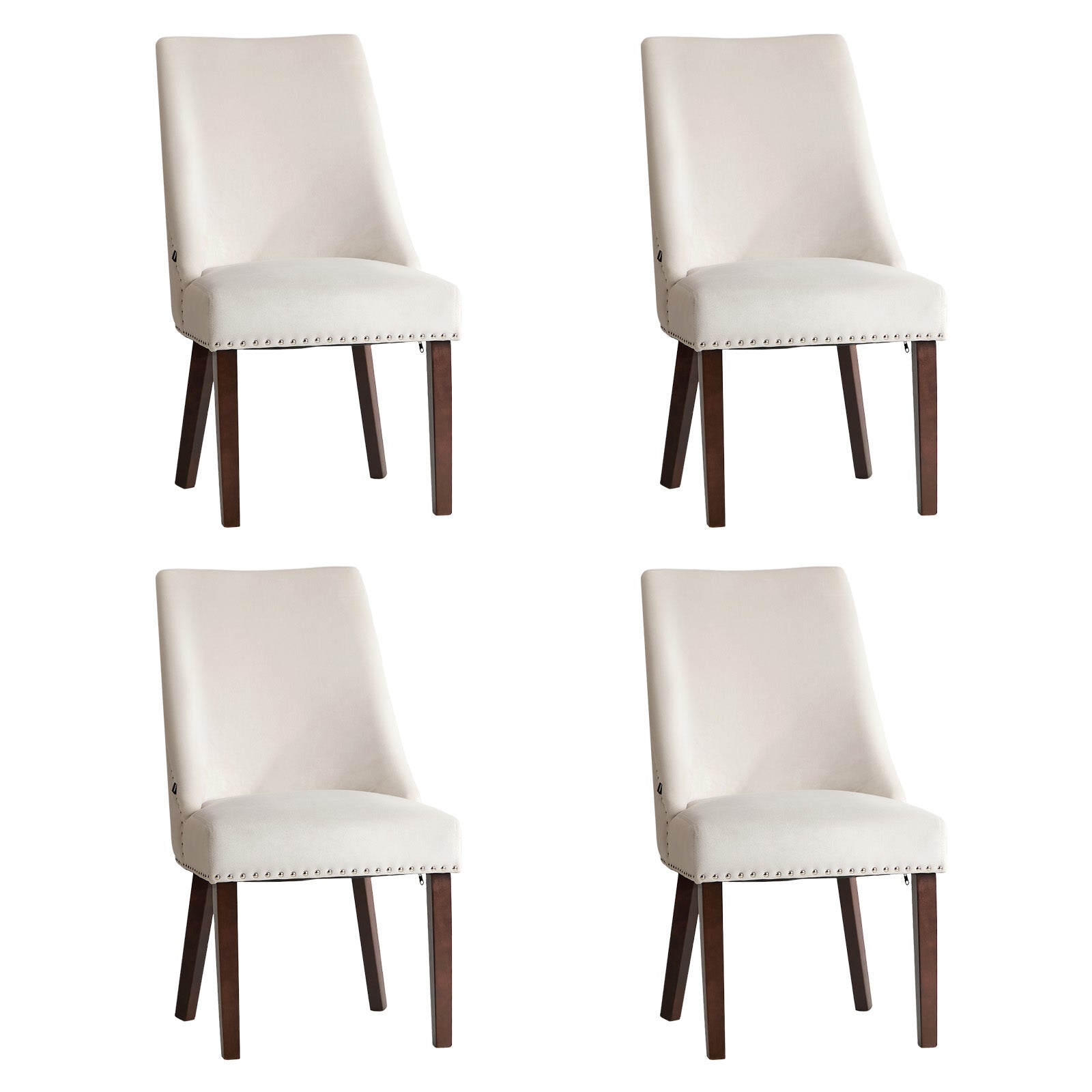 Oikiture 4PCs Velvet Dining Chair Kitchen Padded Seat Winglet Design Beige - Sunyee