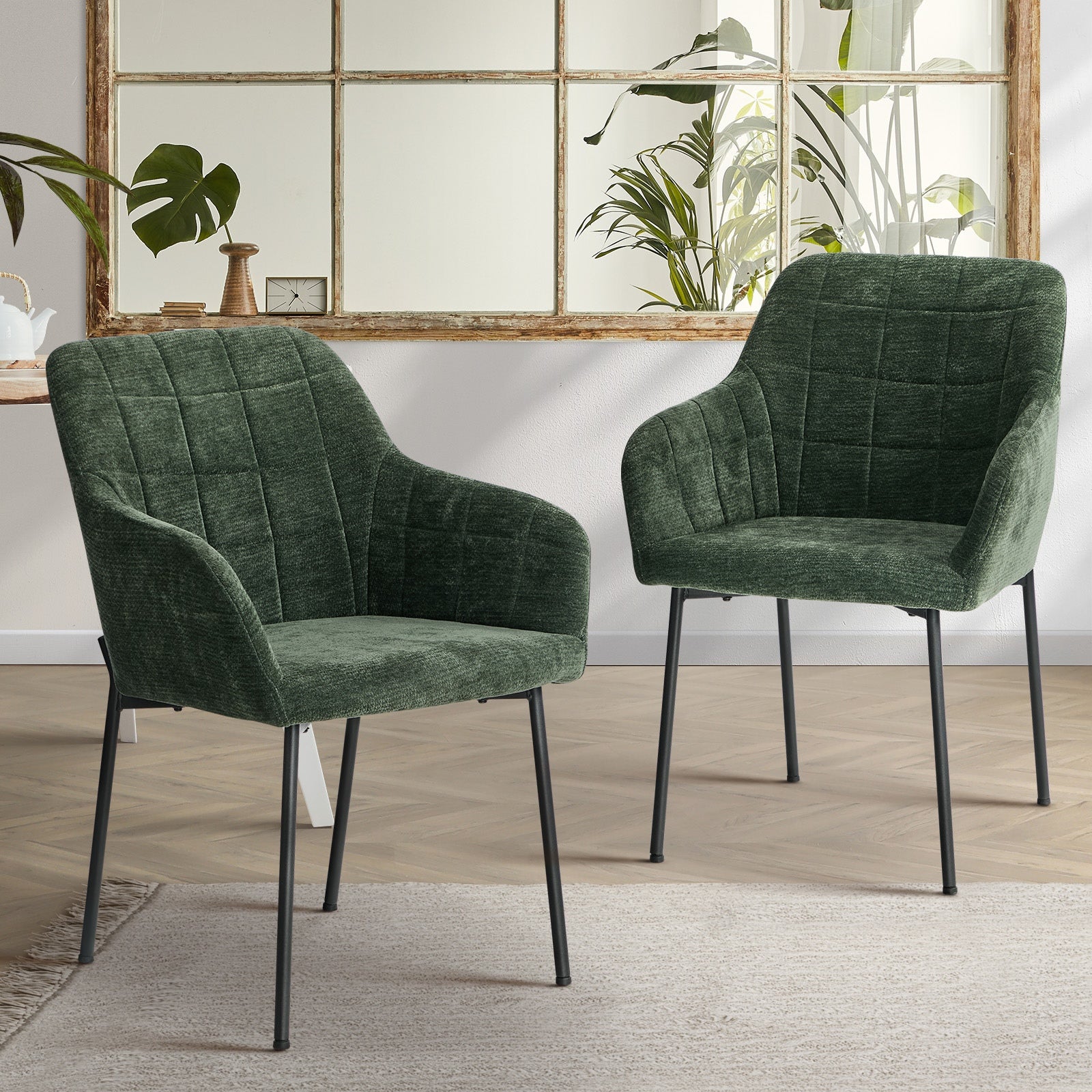 Oikiture 2x Dining Chairs Kitchen Accent Armchairs Linen Fabric - Sunyee