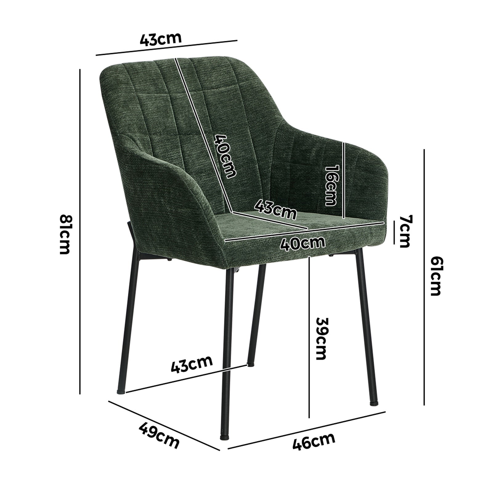 Oikiture 2x Dining Chairs Kitchen Accent Armchairs Chenille Fabric Green - Sunyee