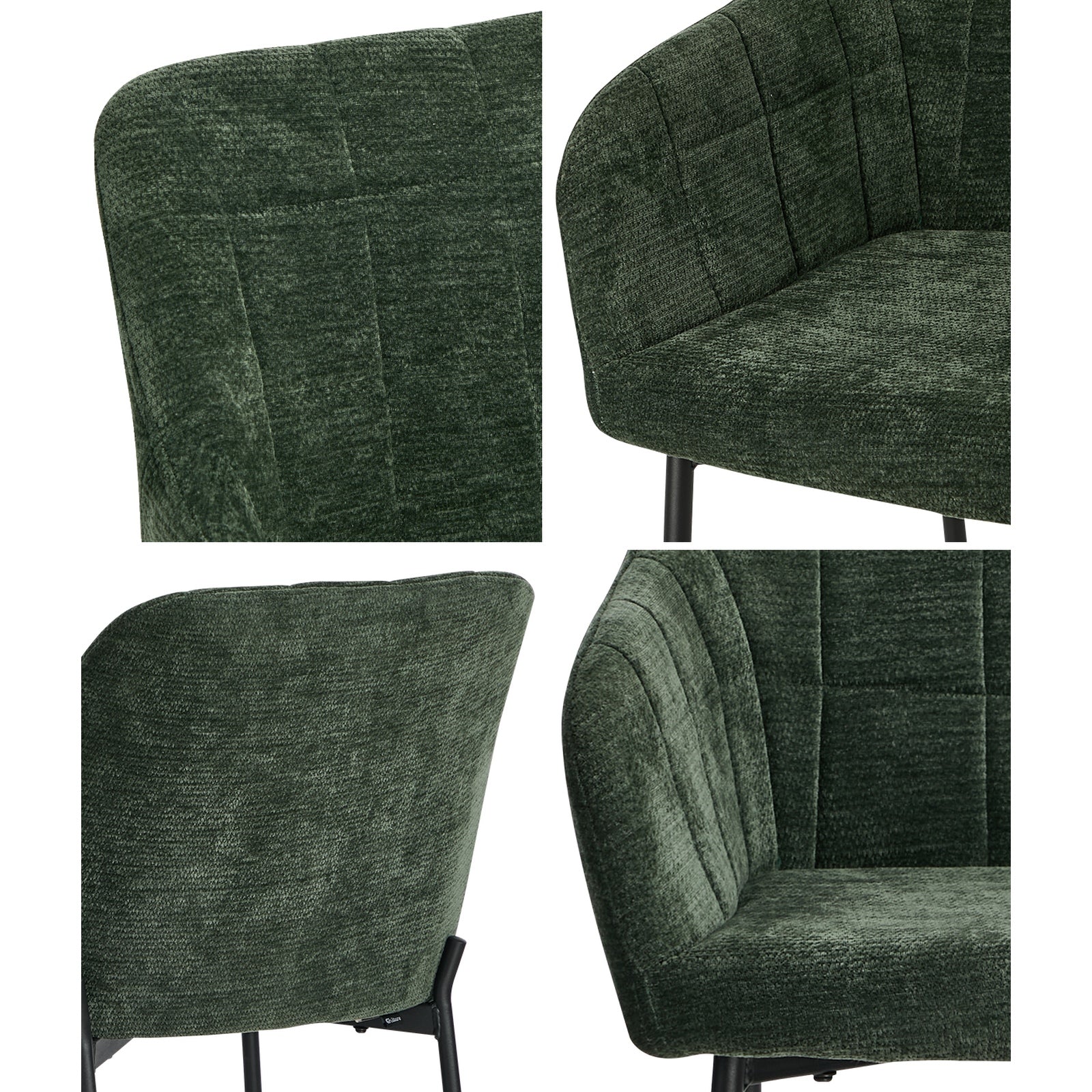 Oikiture 4x Dining Chairs Kitchen Accent Armchairs Chenille Fabric Green - Sunyee