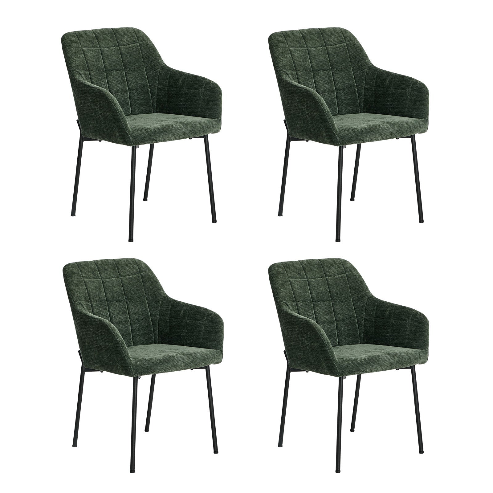 Oikiture 4x Dining Chairs Kitchen Accent Armchairs Chenille Fabric Green - Sunyee
