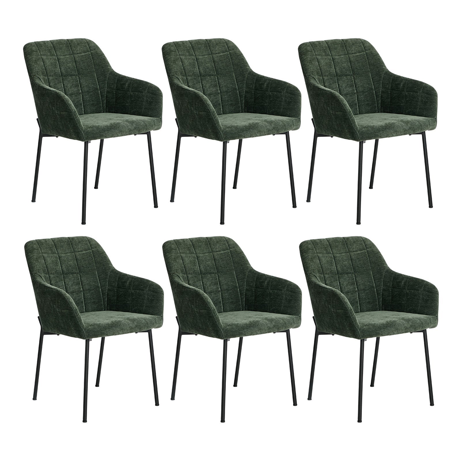 Oikiture 6x Dining Chairs Kitchen Accent Armchairs Chenille Fabric Green - Sunyee