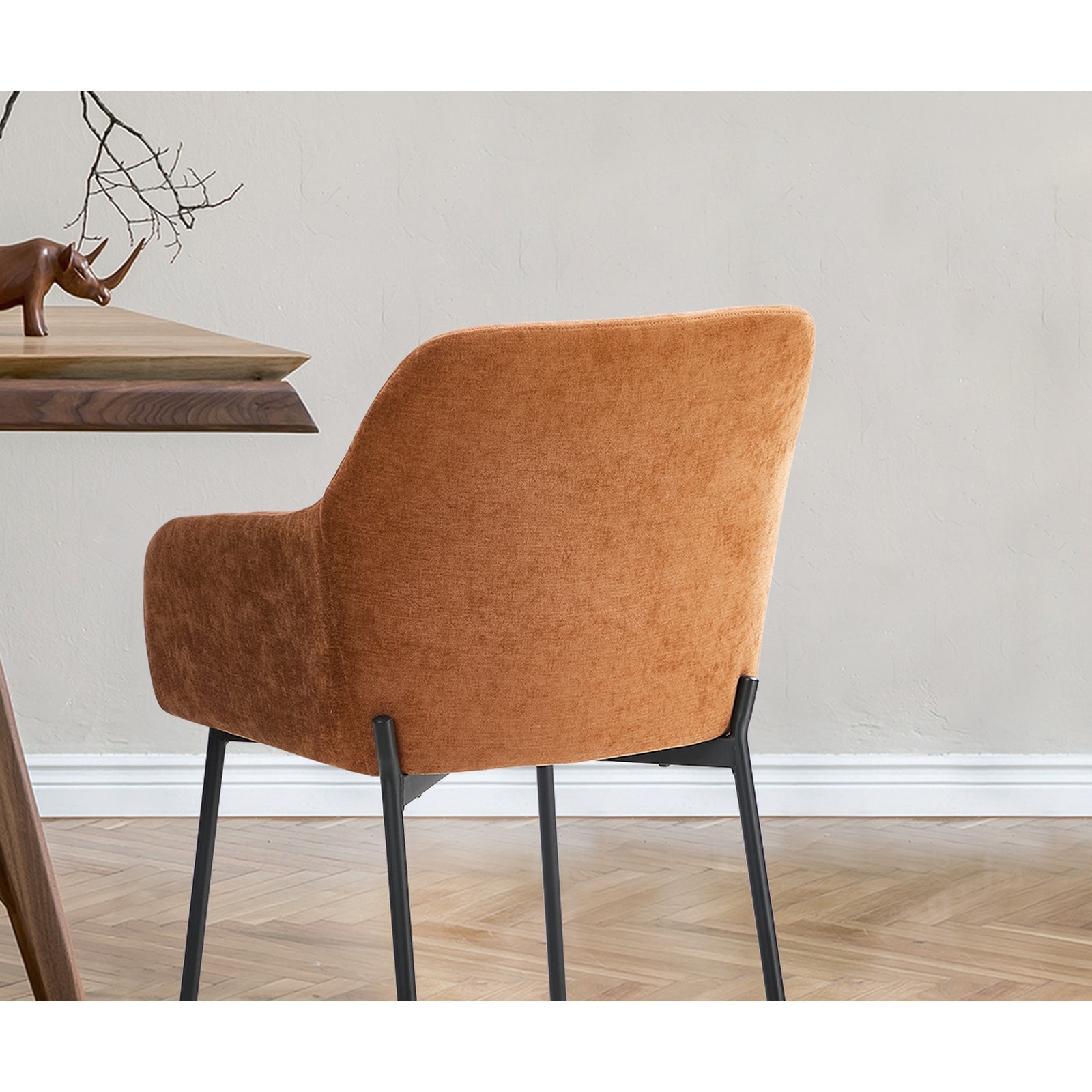 Oikiture 4x Dining Chairs Kitchen Accent Armchairs Chenille Fabric Orange