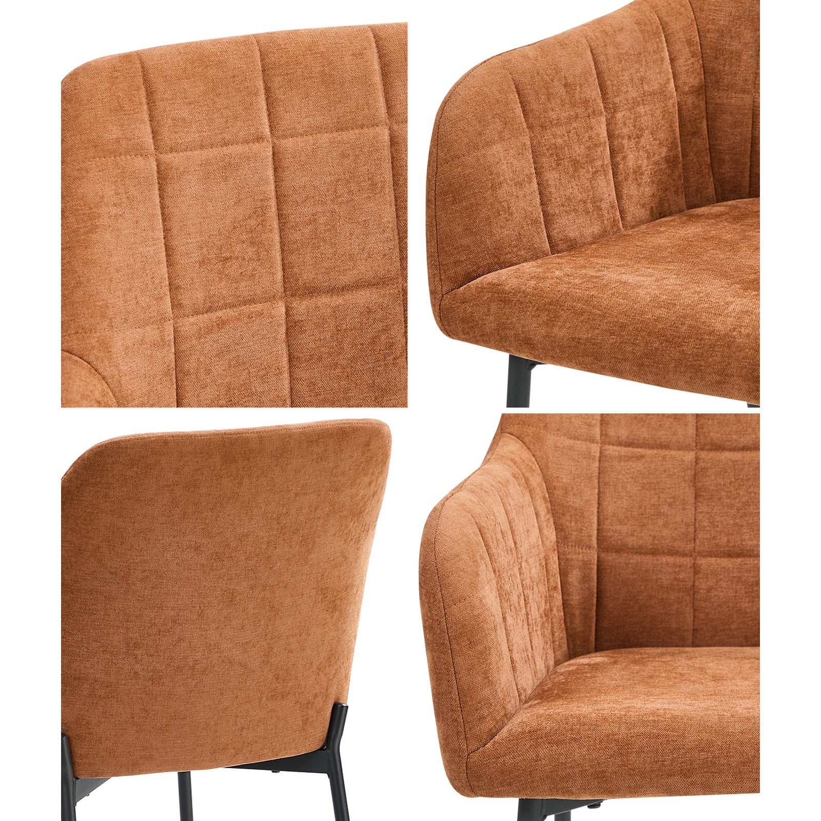 Oikiture 4x Dining Chairs Kitchen Accent Armchairs Chenille Fabric Orange