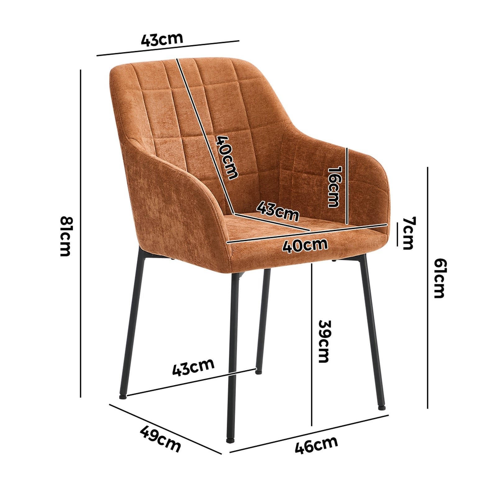 Oikiture 4x Dining Chairs Kitchen Accent Armchairs Chenille Fabric Orange