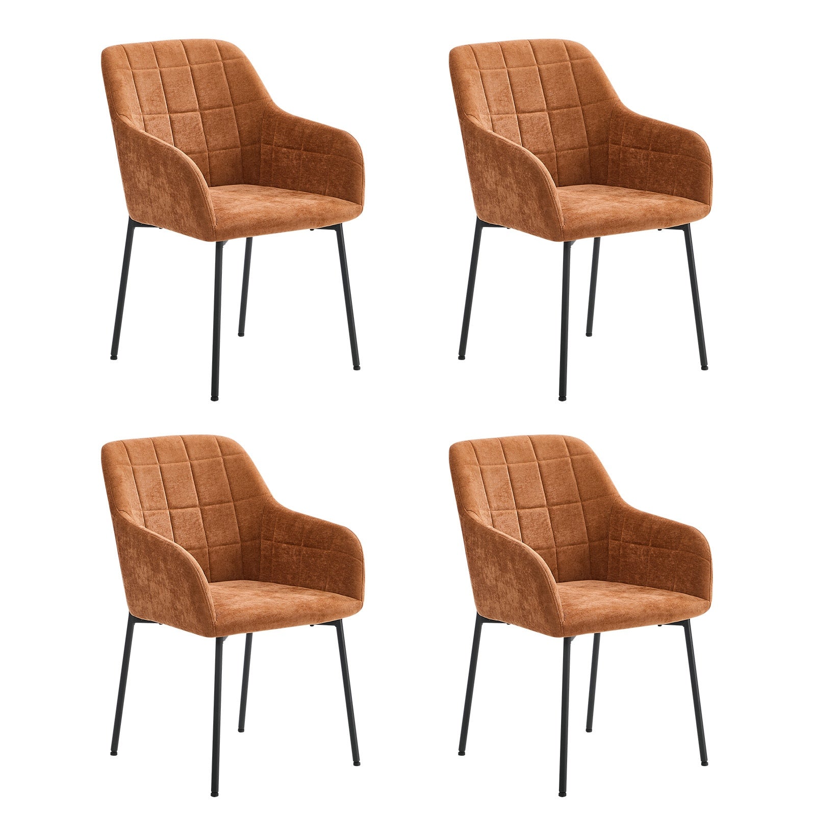 Oikiture 4x Dining Chairs Kitchen Accent Armchairs Chenille Fabric Orange