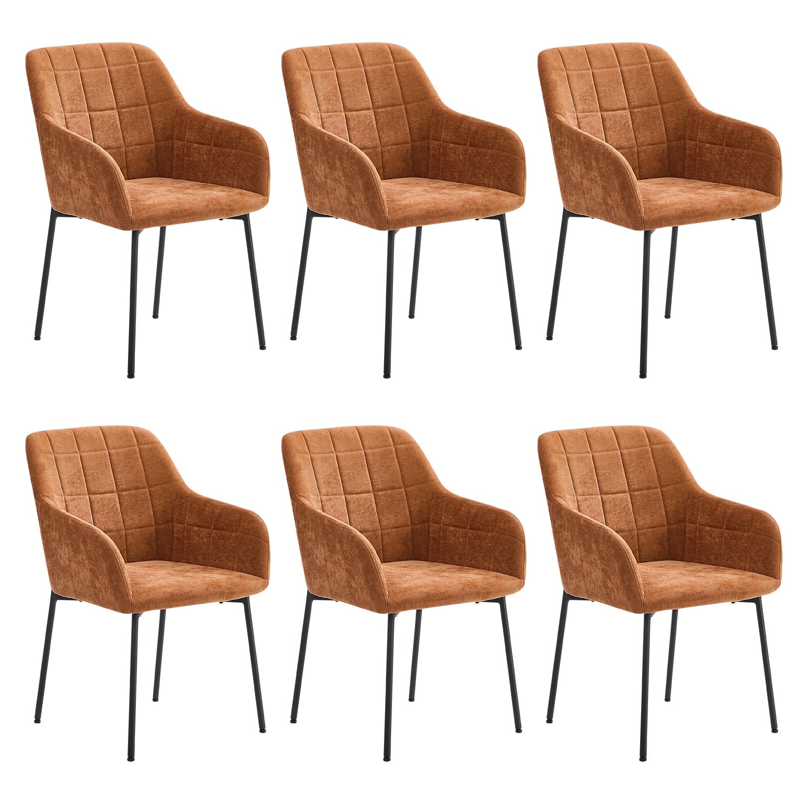 Oikiture 6x Dining Chairs Kitchen Accent Armchairs Chenille Fabric Orange