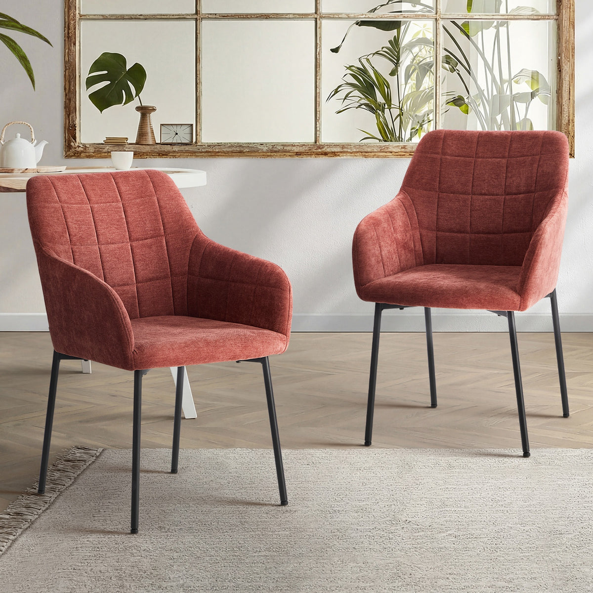Oikiture 2x Dining Chairs Kitchen Accent Armchairs Chenille Fabric Pink
