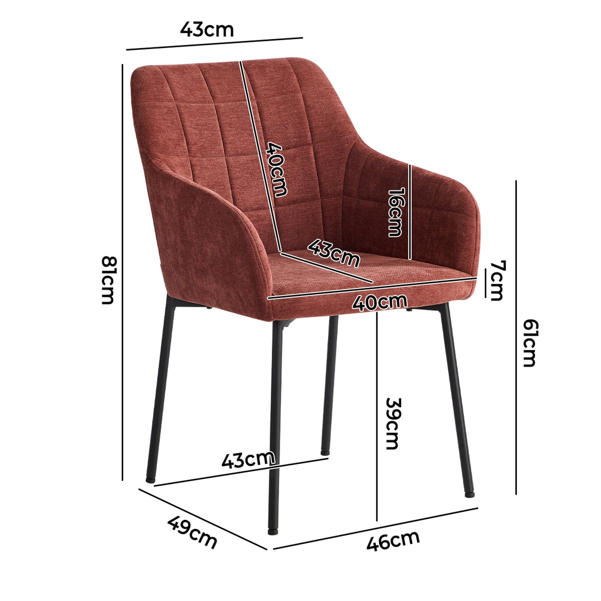 Oikiture 2x Dining Chairs Kitchen Accent Armchairs Chenille Fabric Pink