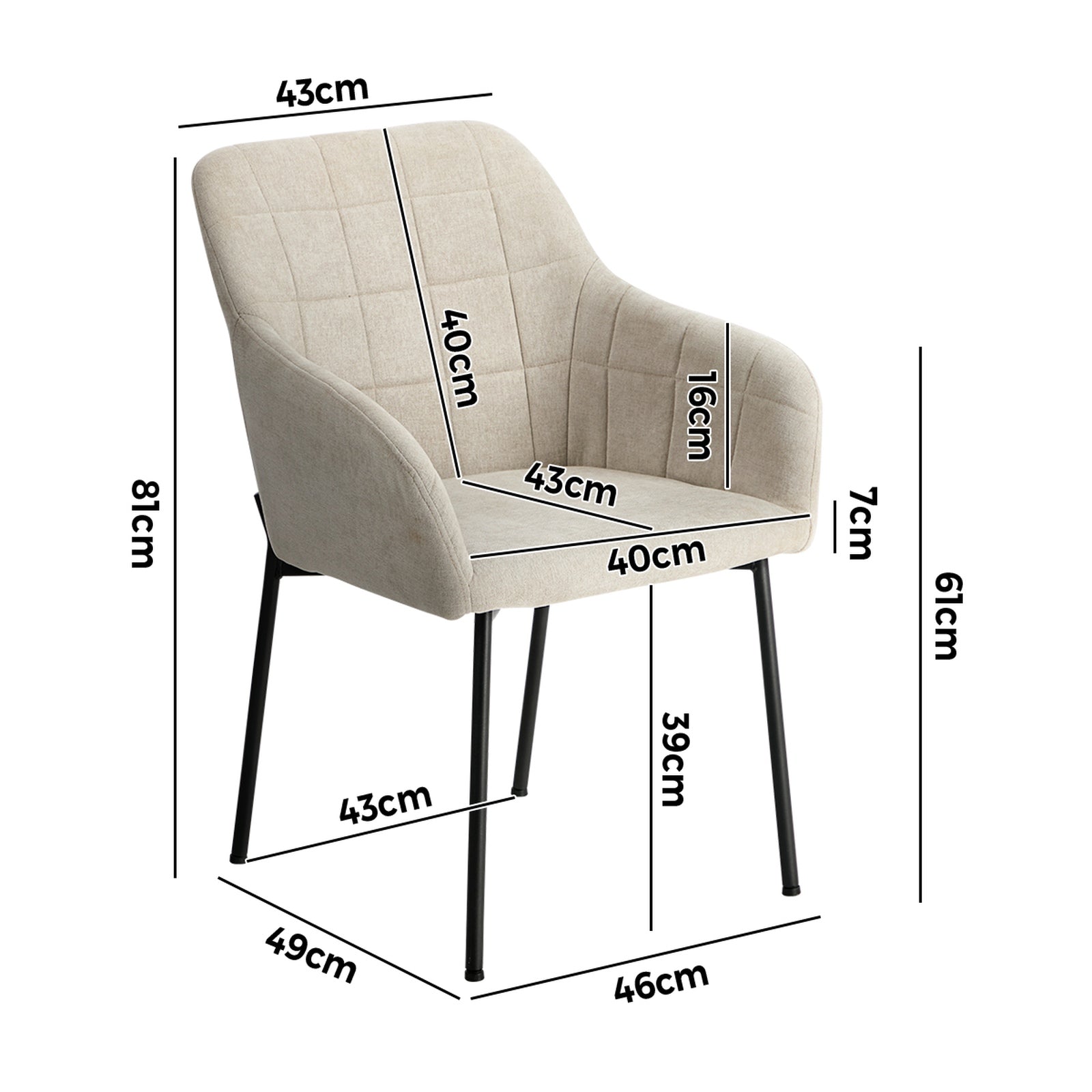 Oikiture 2x Dining Chairs Kitchen Accent Armchairs Linen Fabric Beige - Sunyee