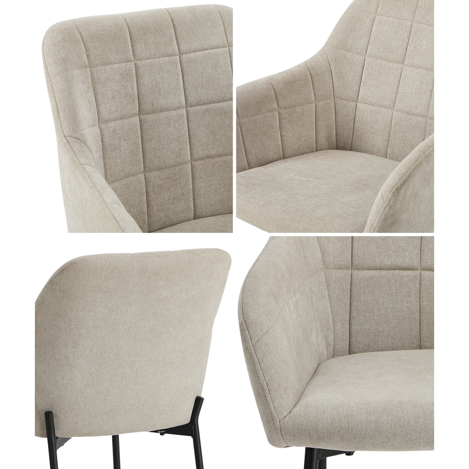 Oikiture 4x Dining Chairs Kitchen Accent Armchairs Linen Fabric Beige - Sunyee